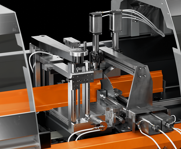 Alluminio TKE 305 EA Zona taglio con morse a ponte Tekna